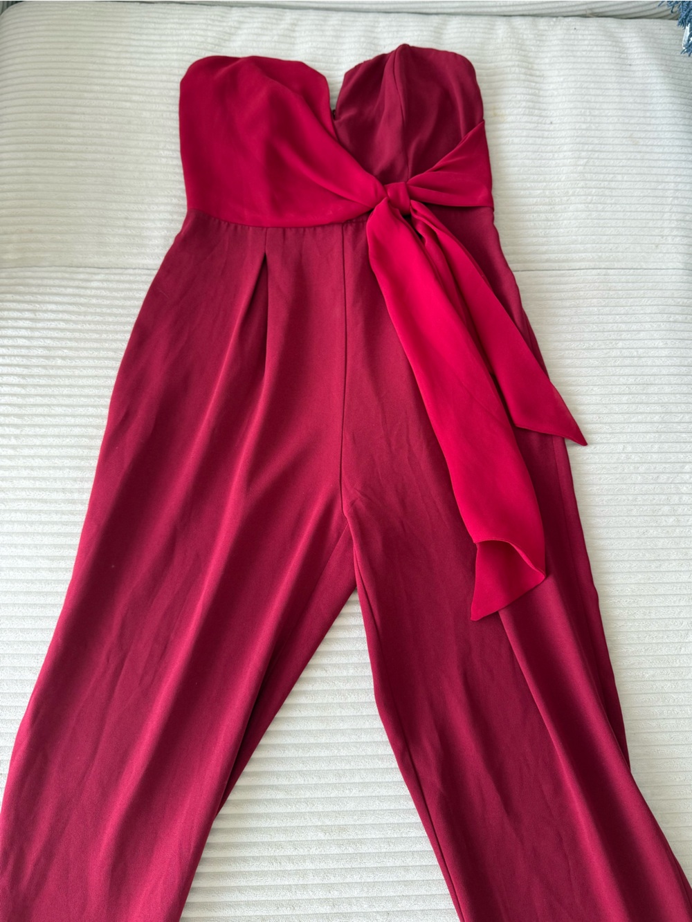 Forever 21 Fuchsia Strapless Tie-Waist Wide-Leg Jumpsuit